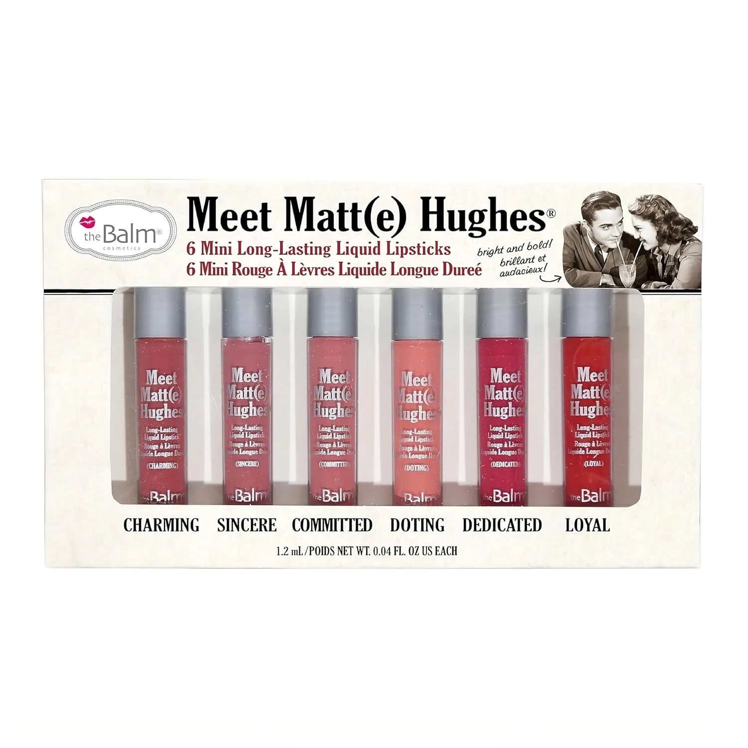 Набор из 6 мини-помад theBalm Meet Matt(e) Hughes, стойкие и долговечные, по 0,04 унции (упаковка из 6 штук), Volume 1