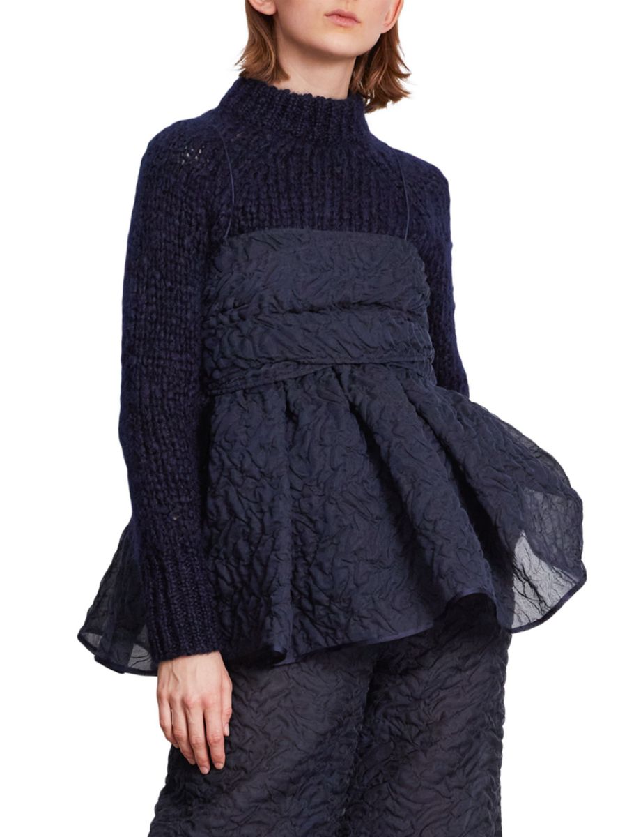 

Текстурированный топ с баской Cecilie Bahnsen, цвет Navy Blue