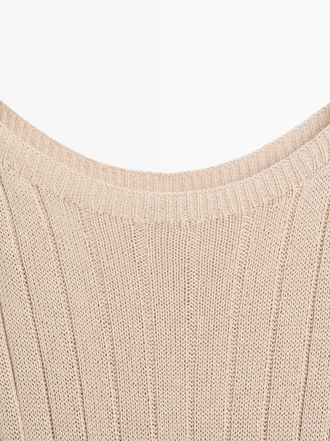 Вязаный свитер из хлопковой смеси с вырезом «лодочка» Massimo Dutti, beige — фото 4