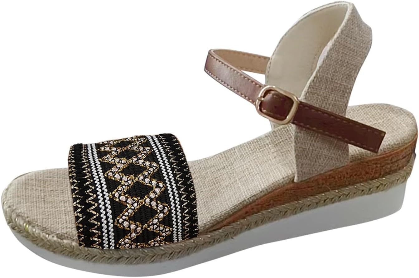 

Женские сандалии на танкетке-эспадрильи с пряжкой на щиколотке, ортопедическая платформенная обувь, с открытым носком, с одной ремешковой застежкой, сандалии «рыбий рот», пляжные бохо, удобные эспадрильи на подскоке Generic, черный