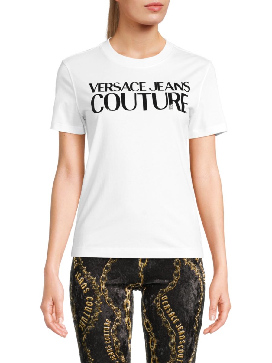 

Хлопковая футболка с логотипом Versace Jeans Couture, белый