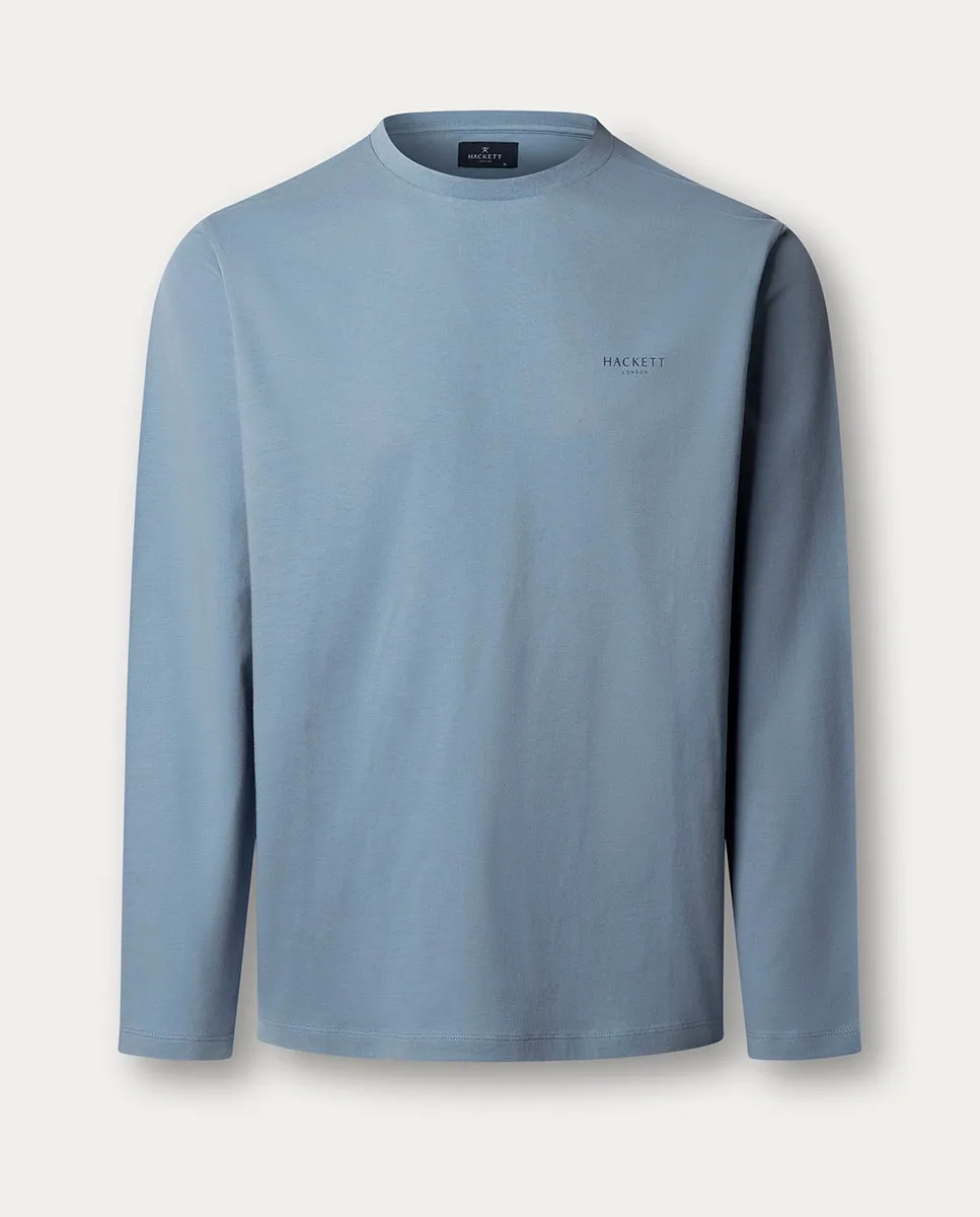 

Мужская хлопковая футболка с длинными рукавами и логотипом бренда на груди Hackett, синий