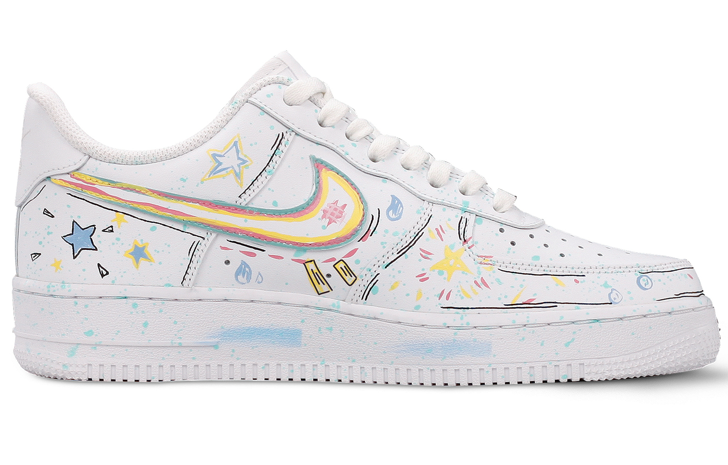 Nike Кроссовки для скейтбординга Air Force 1 Childlike Graffiti Slip Resistant Abrasion Resistant низкие детские белые для подростков — фото 2