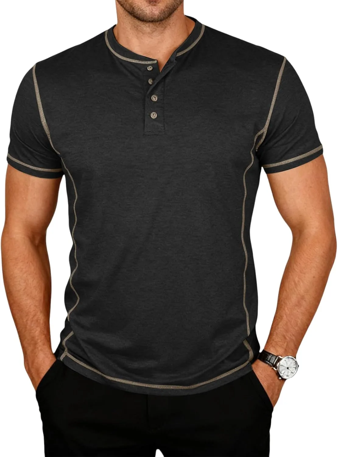 

Мужская футболка FlekmanArt Casual Henley с коротким рукавом и V-образным вырезом