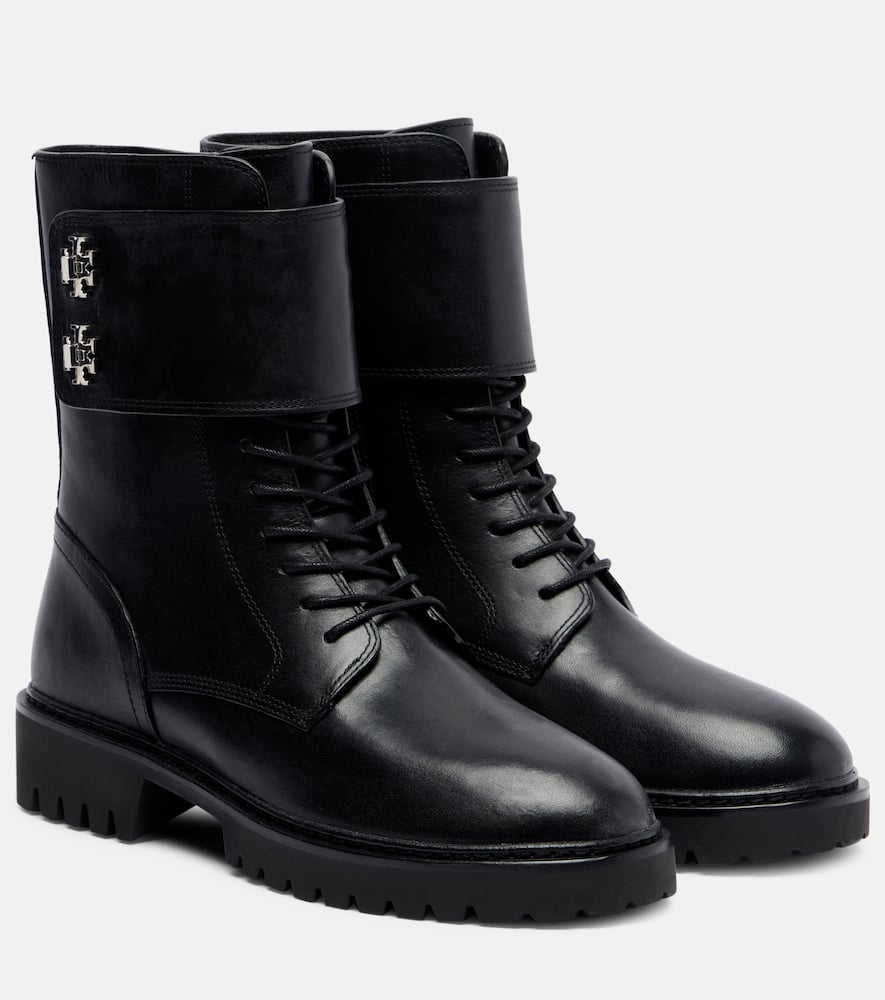 Кожаные армейские ботинки с застежкой turnlock Tory Burch, Perfect Black