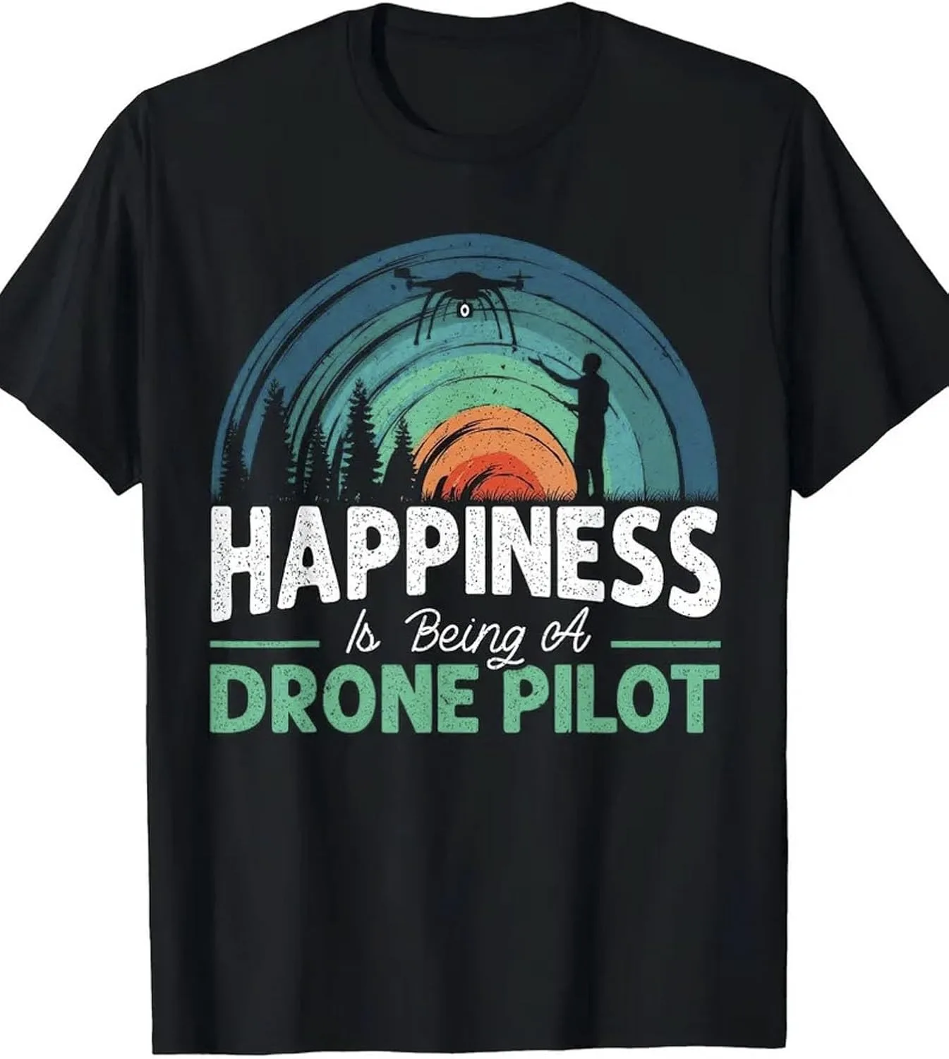 

Футболка мужская 100% Cotton, дизайн "Happiness is Being a Drone Pilot", круглый вырез, короткий рукав NEKO MENA