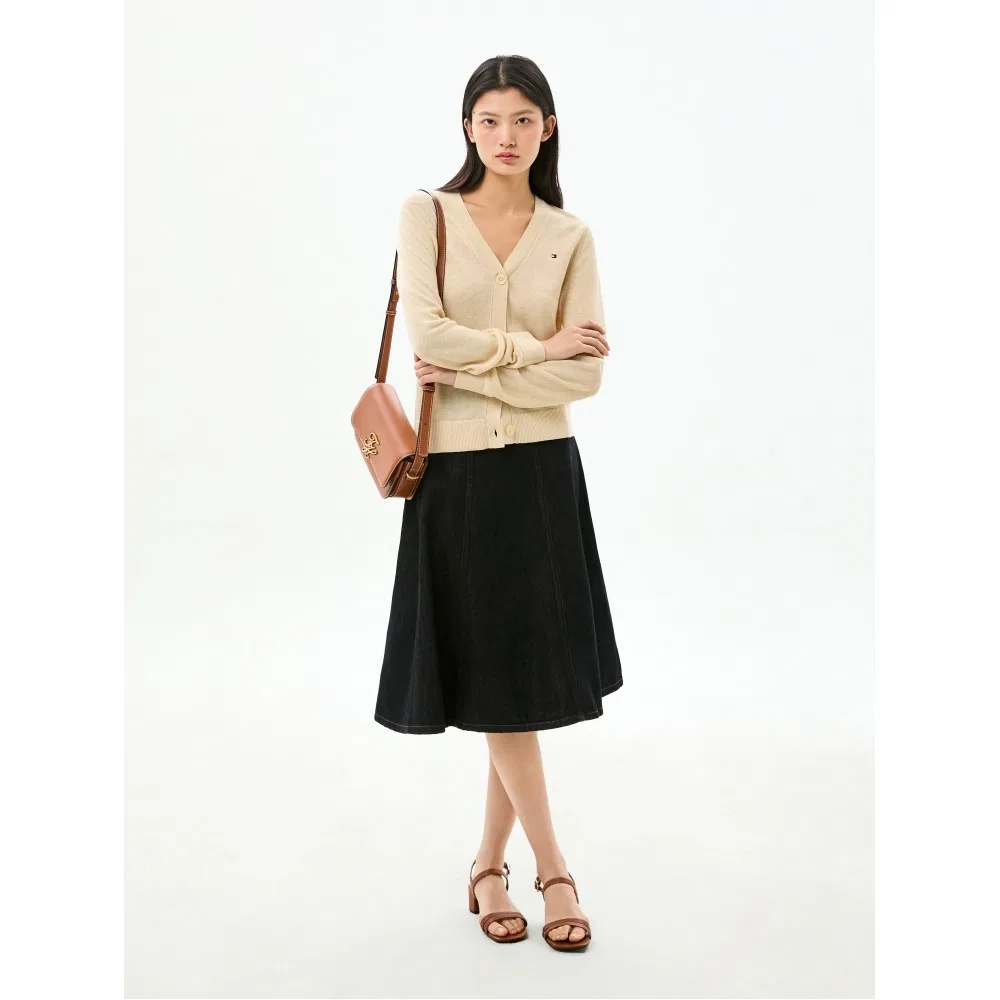 Женский кардиган с V-образным вырезом из смесового льна бежевый от Tommy Hilfiger Women — фото 2