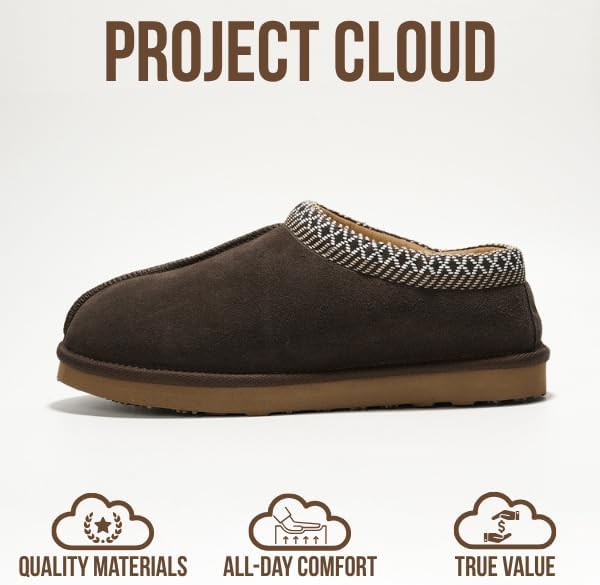 Мужские тапочки Project Cloud из 100 натуральной кожи с австралийской овчиной и стелькой с эффектом памяти, для улицы и дома - Нескользящие пушистые мужские туфли, шоколадный — фото 3