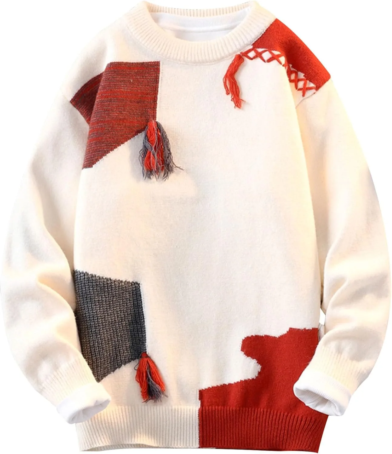 

Мужской свитер с цветными блоками и аппликацией