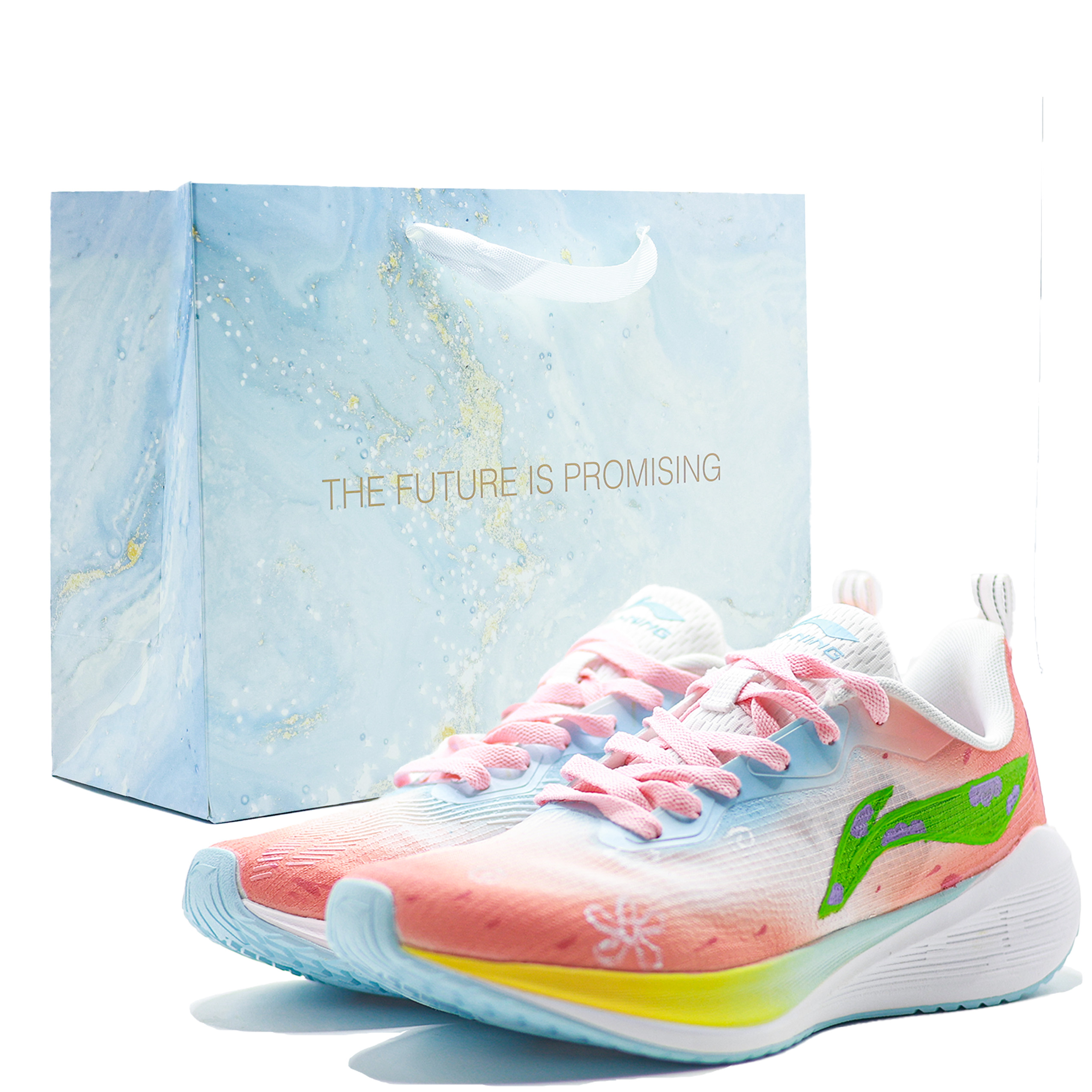 

LINING Кроссовки для бега Wuyue Cushioning, износостойкие, дышащие, низкие, повседневные, белые, розовые, синие