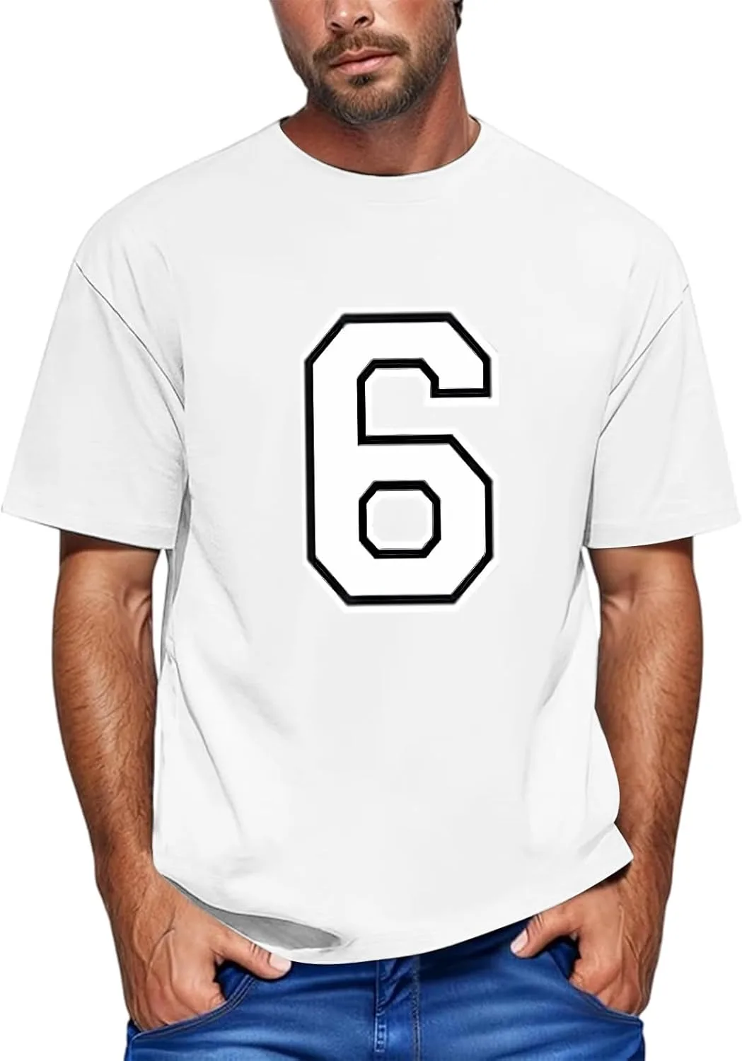 

Мужская футболка Lucky Number 6 Casual Loose Crew Neck FQZWONG