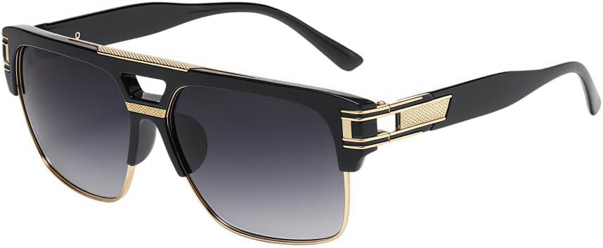 

Ретро-солнцезащитные очки квадратной формы для мужчин, классические большие полуободковые очки с золотистой оправой из сплава и защитой от УФ-излучения UV400 MAZNVISO, Black