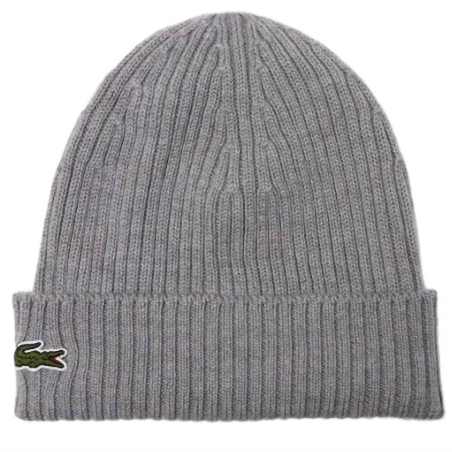 

Шерстяная шапка в рубчик - унисекс в сером цвете Lacoste, цвет grey chine