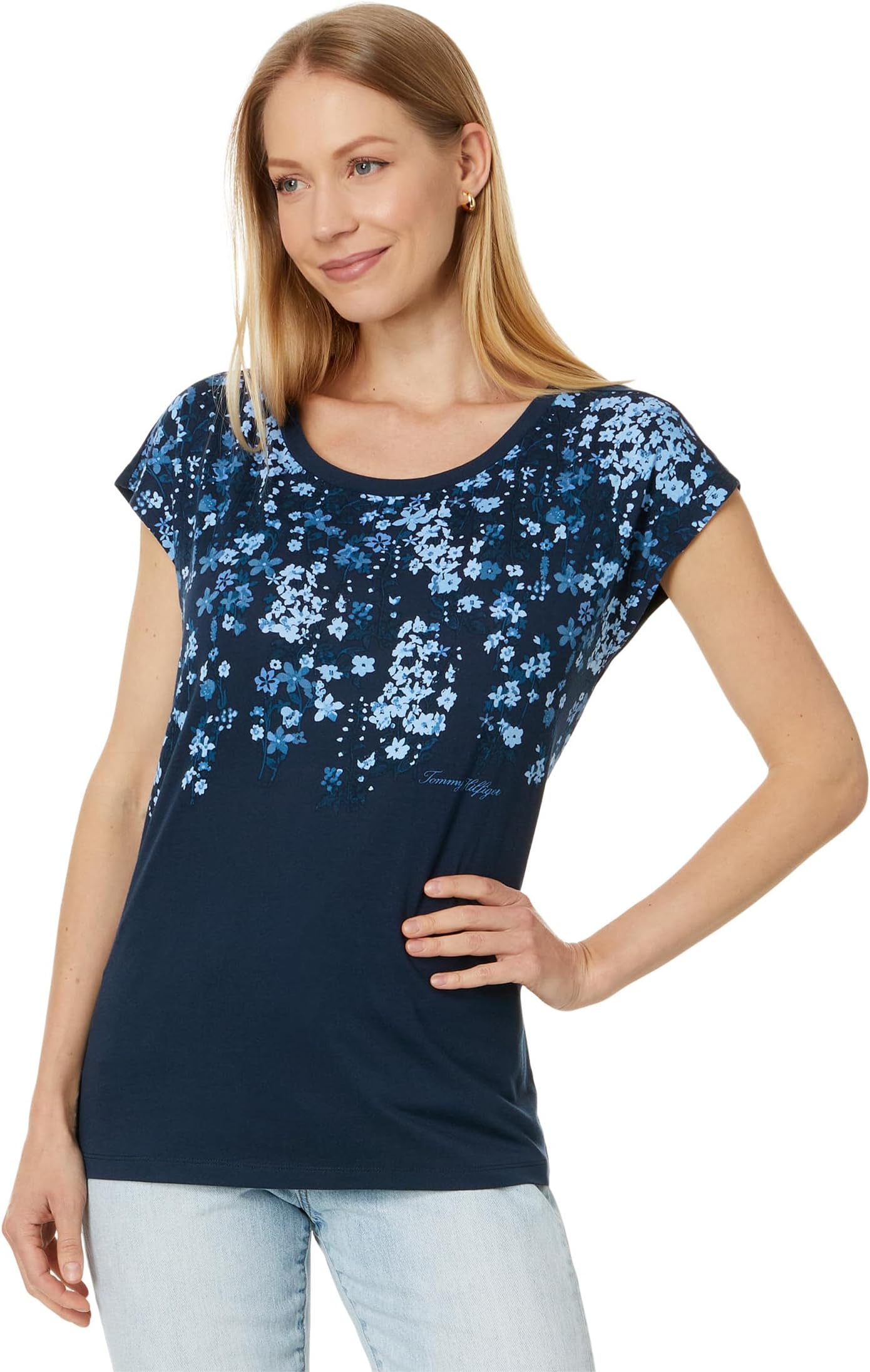 

Футболка Tommy Hilfiger Short Sleeve Ombre Floral Tee, цвет Sky Captain Multi