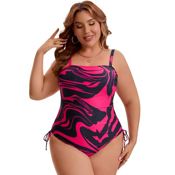 

Женский купальник plus size с принтом, контроль живота, регулируемый боковой шнурок, плиссированный, высокий вырез Agnes Orinda, Hot Pink, Розовый, Женский купальник plus size с принтом, контроль живота, регулируемый боковой шнурок, плиссированный, высоки