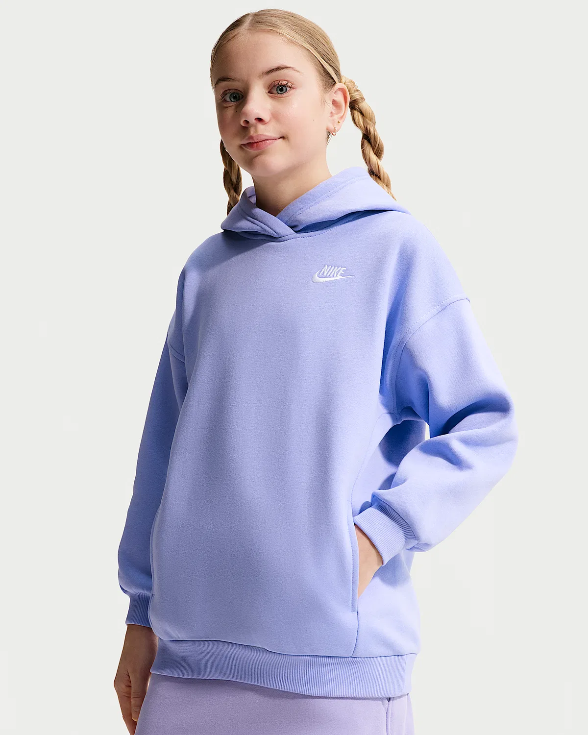 Детский оверсайз худи Nike Sportswear Club Fleece, Light Thistle/Light Thistle/White