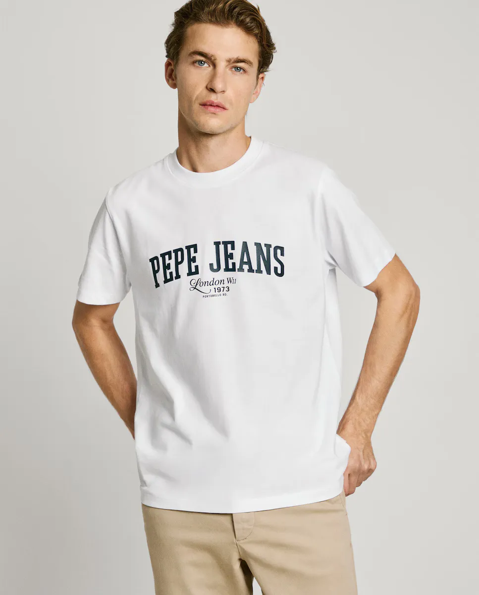 

Мужская футболка с коротким рукавом и напечатанным логотипом Pepe Jeans, белый