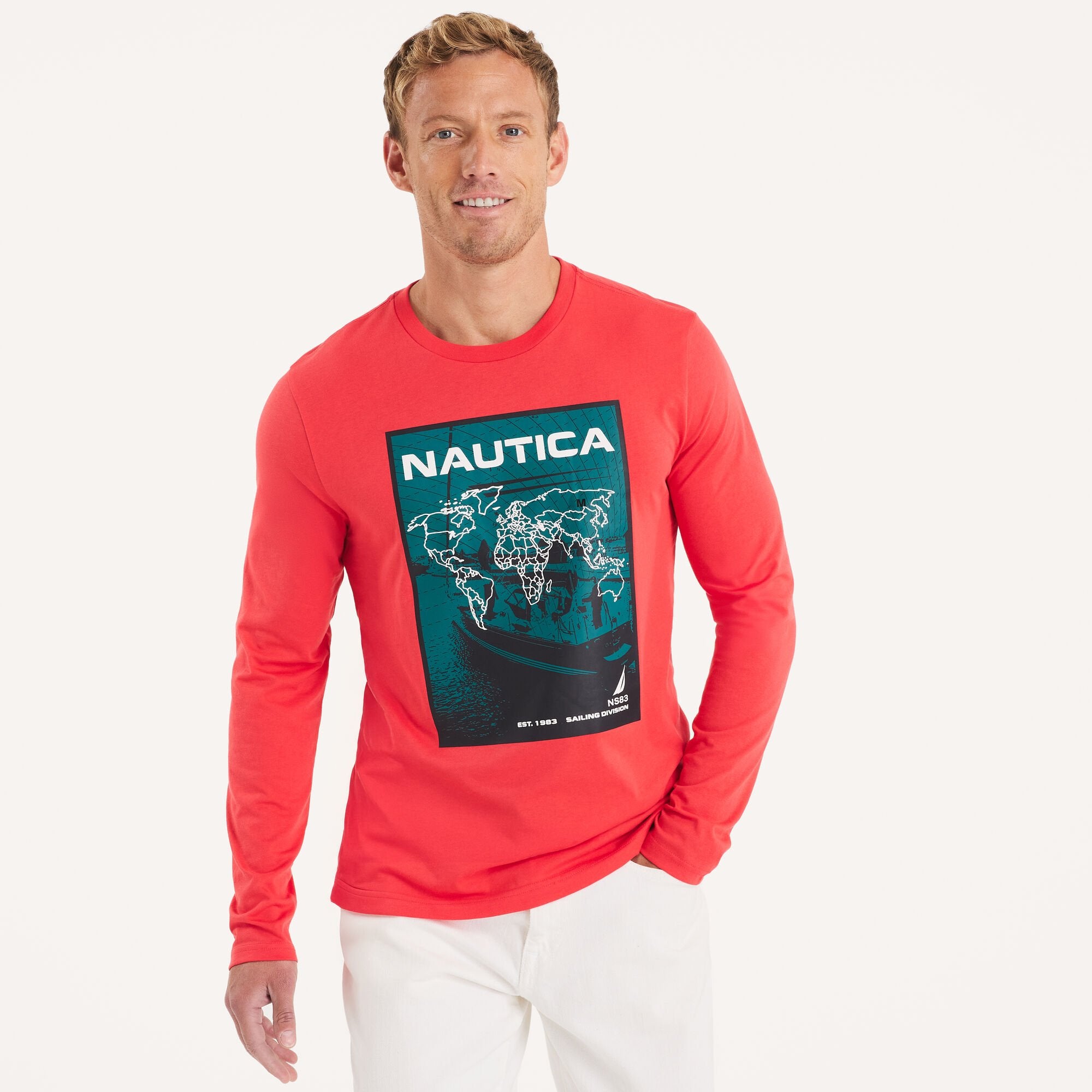 

Футболка с длинным рукавом и принтом Nautica Mens, цвет bittersweet