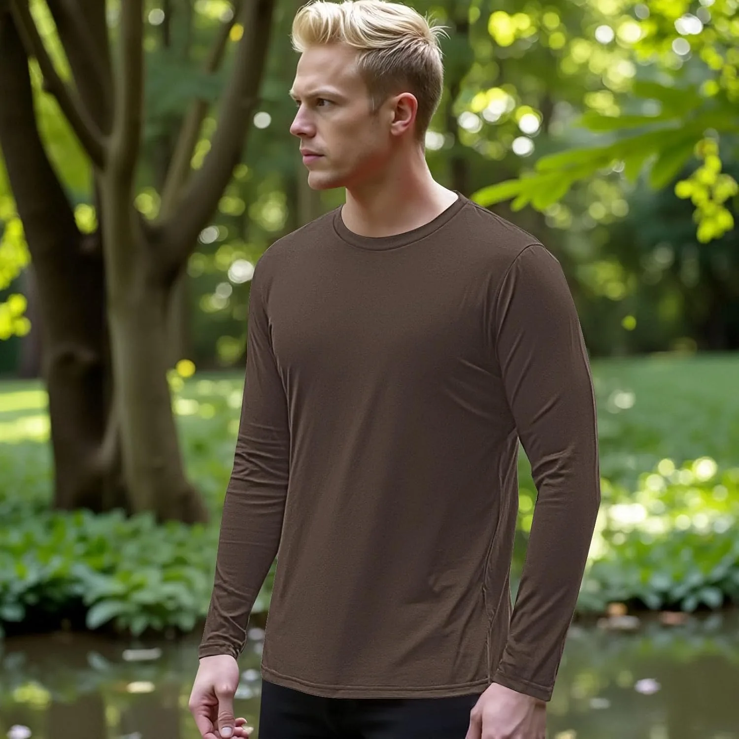 Футболка с длинным рукавом для мужчин Cotton Crew Neck Moisture Wicking — фото 3