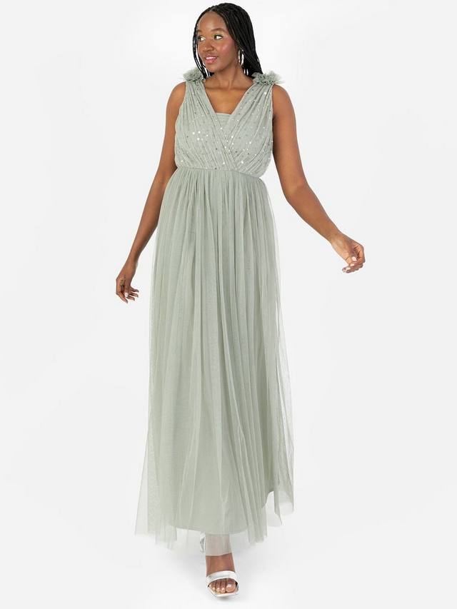 

Платье макси из тюля с рюшами на плечах Anaya With Love, Frosty Green