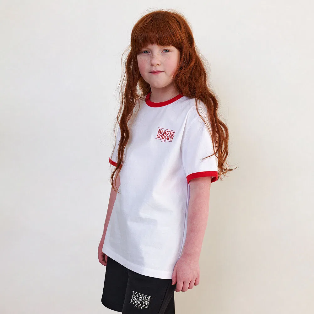 Детская футболка Marithé Kids с классическим логотипом, бело-красная