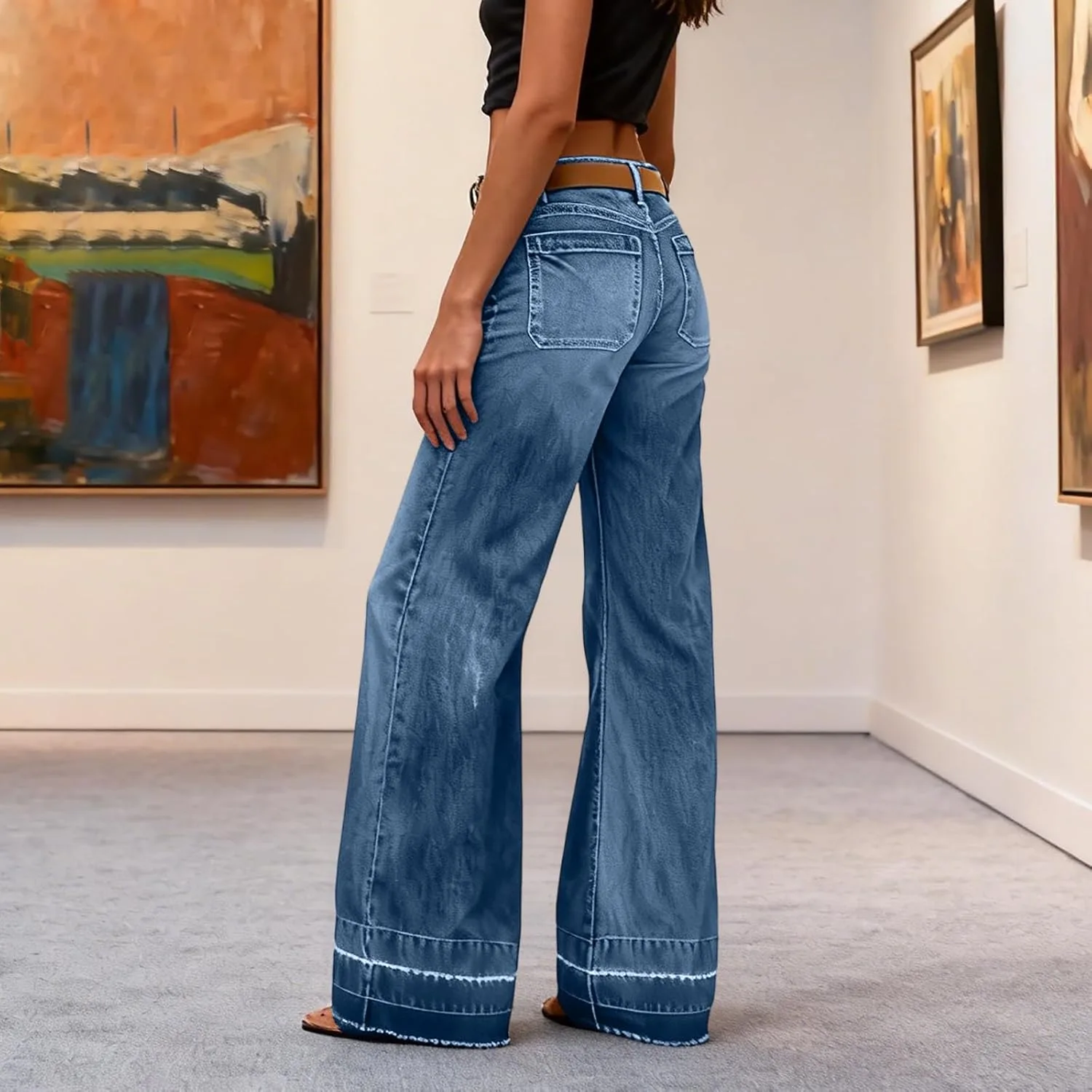 Широкие джинсы женские Casual Stretch Distressed Loose Fit Mom Jeans Destroyed Acid Wash — фото 2