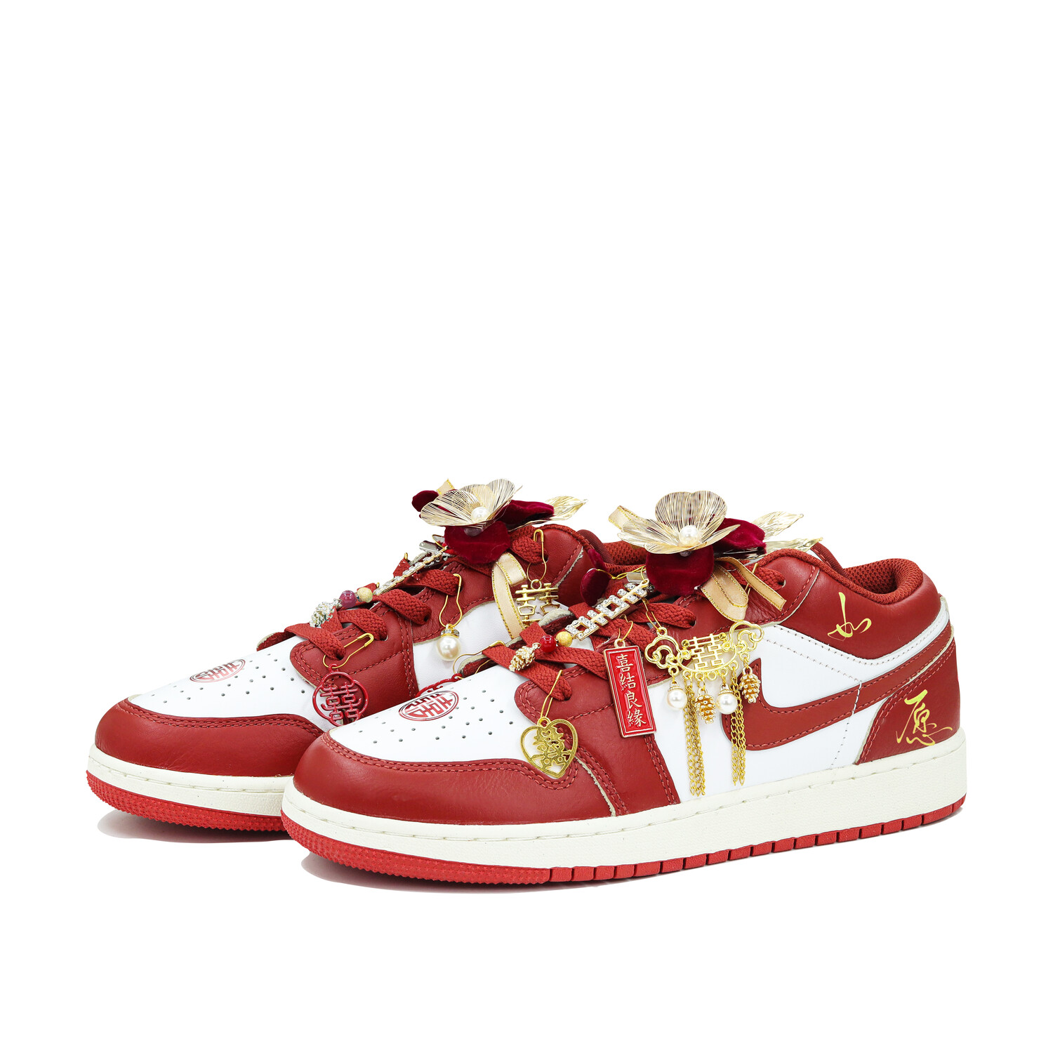 

Кроссовки Air Jordan 1 Vintage Basketball Shoes Women's Low-top, золотой/красный
