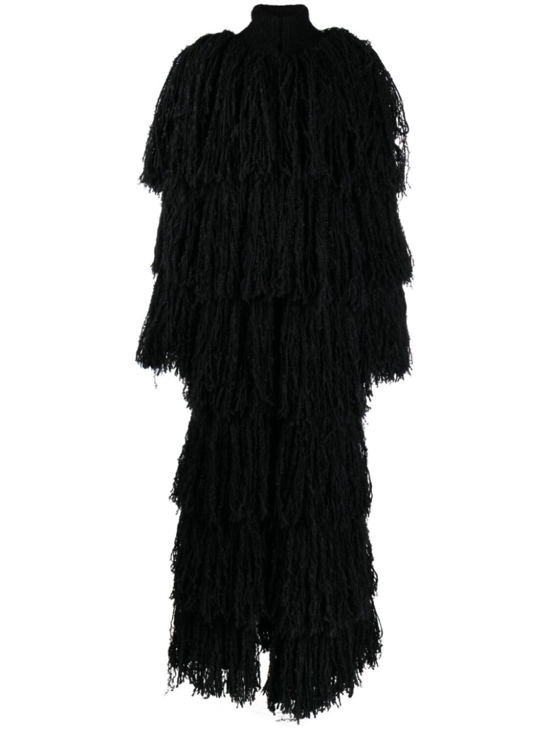 

Saint Laurent длинное пальто с бахромой, черный