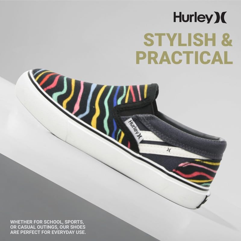 Детские слипоны Hurley из холщовой ткани - низкие кеды для скейтбординга для детей, спортивная обувь для мальчиков и девочек, повседневные кроссовки, серый — фото 4