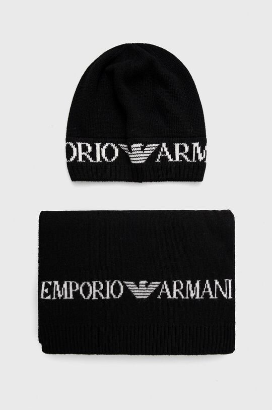 

Шапка и шарф из смесовой шерсти. Emporio Armani, черный