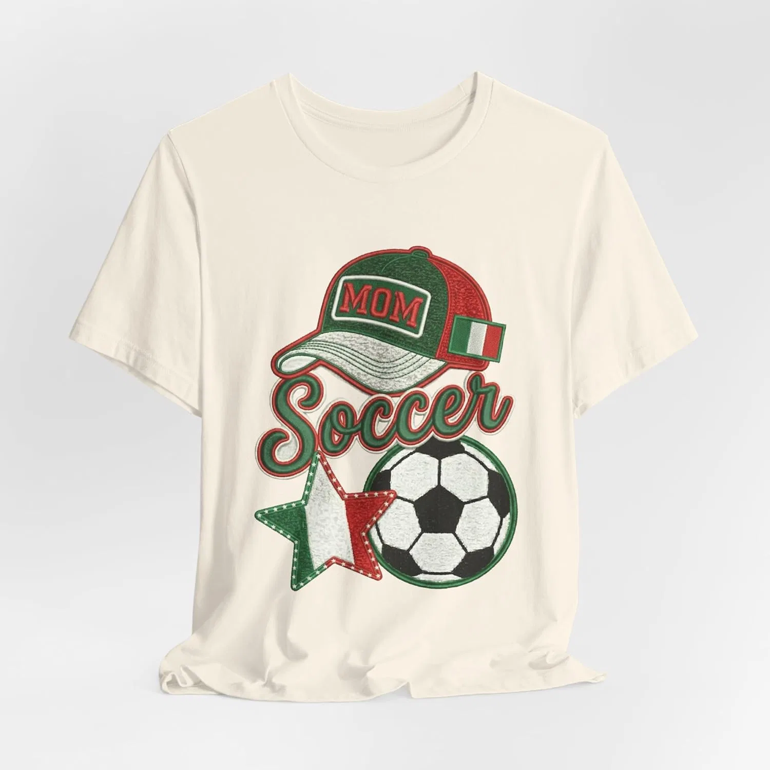 Футболка с принтом Mom Soccer Cap and Ball, Italian Flag Star, Natural — фото 4