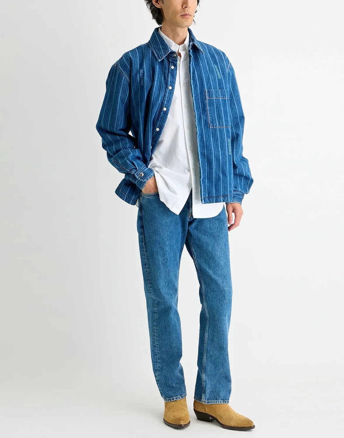 Джинсовая куртка в полоску Jacquemus синяя — фото 2