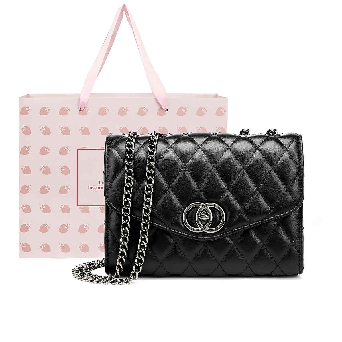 

Синтетическая кожа Маленькая квадратная сумка, Сумка через плечо, Кроссбод, Повседневная женская сумка Чёрно-белая CORALDAISY, Чёрный+Коробка