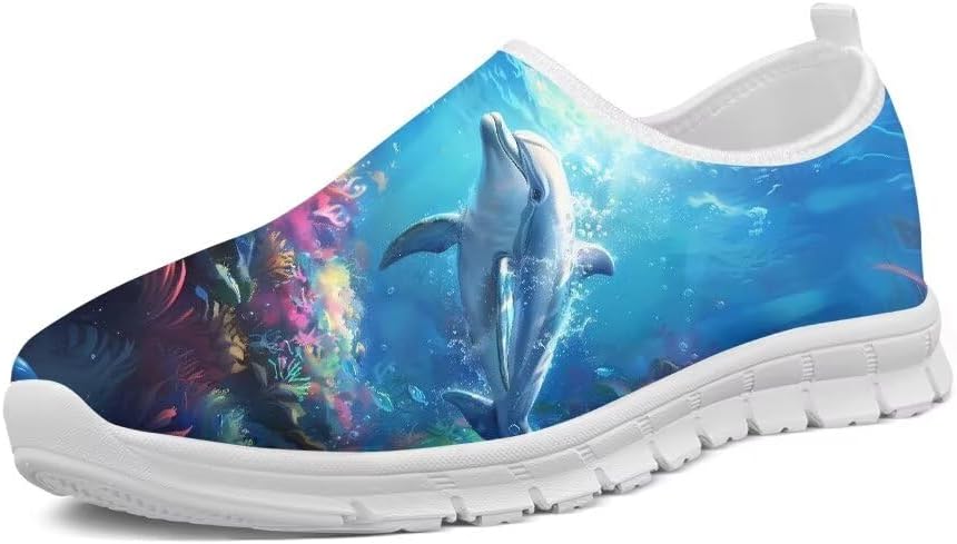 

Женские прогулочные кроссовки Forchrinse Bee, мужские слипоны, поддержка свода стопы, мягкие и комфортные лоферы, легкие, для путешествий, работы и спортзала, Underwater Dolphin