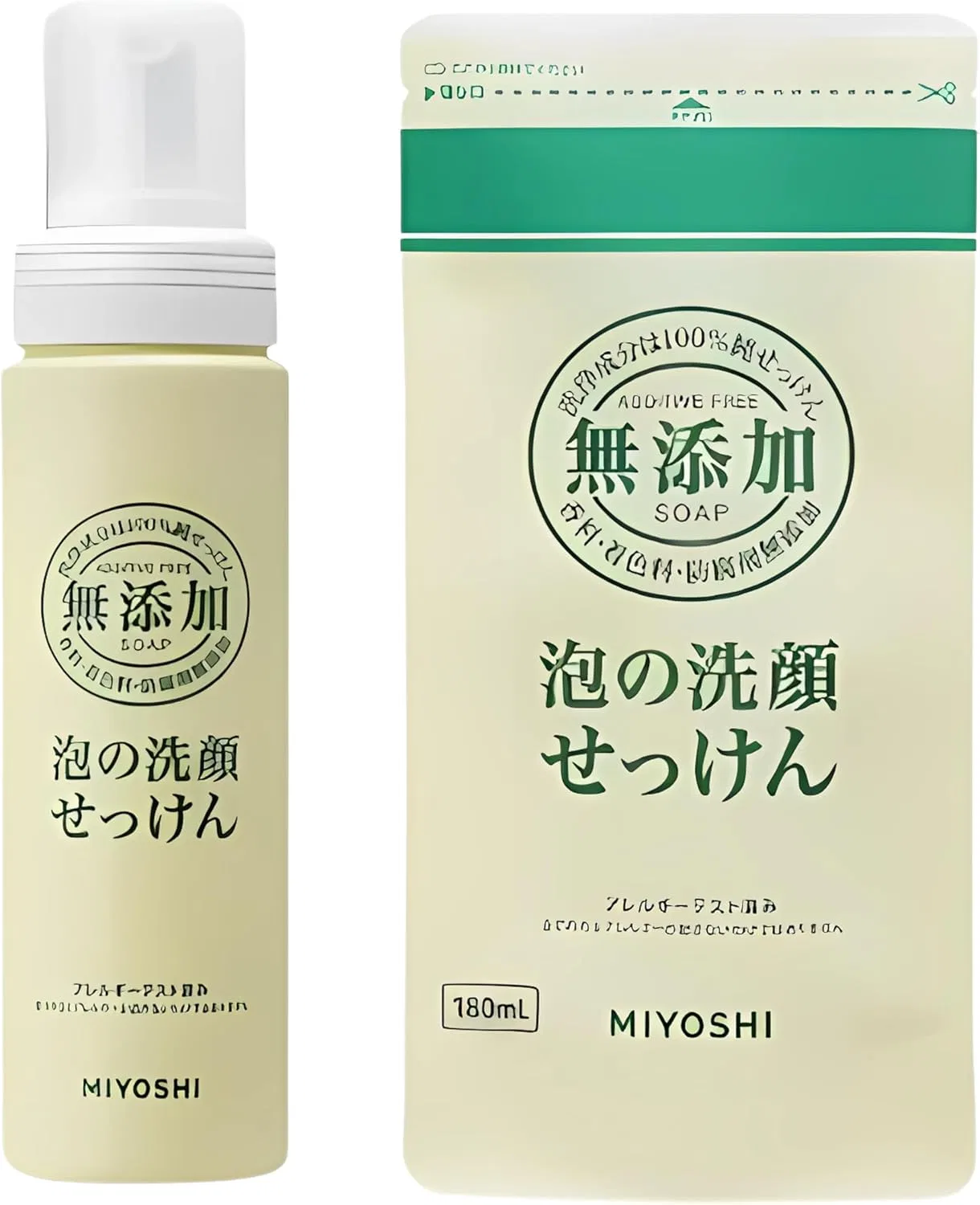 Набор для умывания MIYOSHI Additive-Free Foaming Face Washing Soap, 180 мл, 2 шт, без отдушки