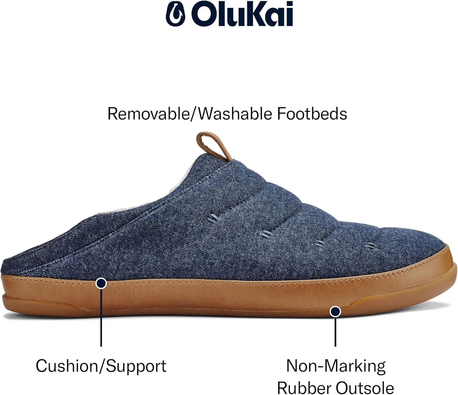 Тапочки из натуральной кожи OLUKAI, Trench Blue — фото 3