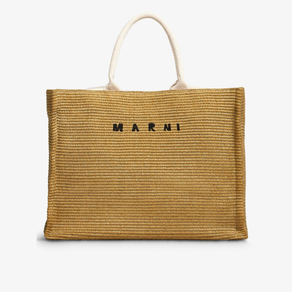 

Сумка-тоут из рафии с вышитым логотипом Marni, цвет raw sienna/natural