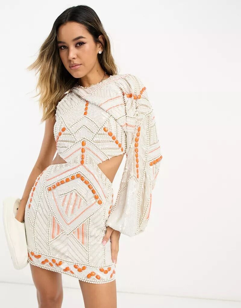 

Белое платье мини с одним рукавом и вырезом ASOS