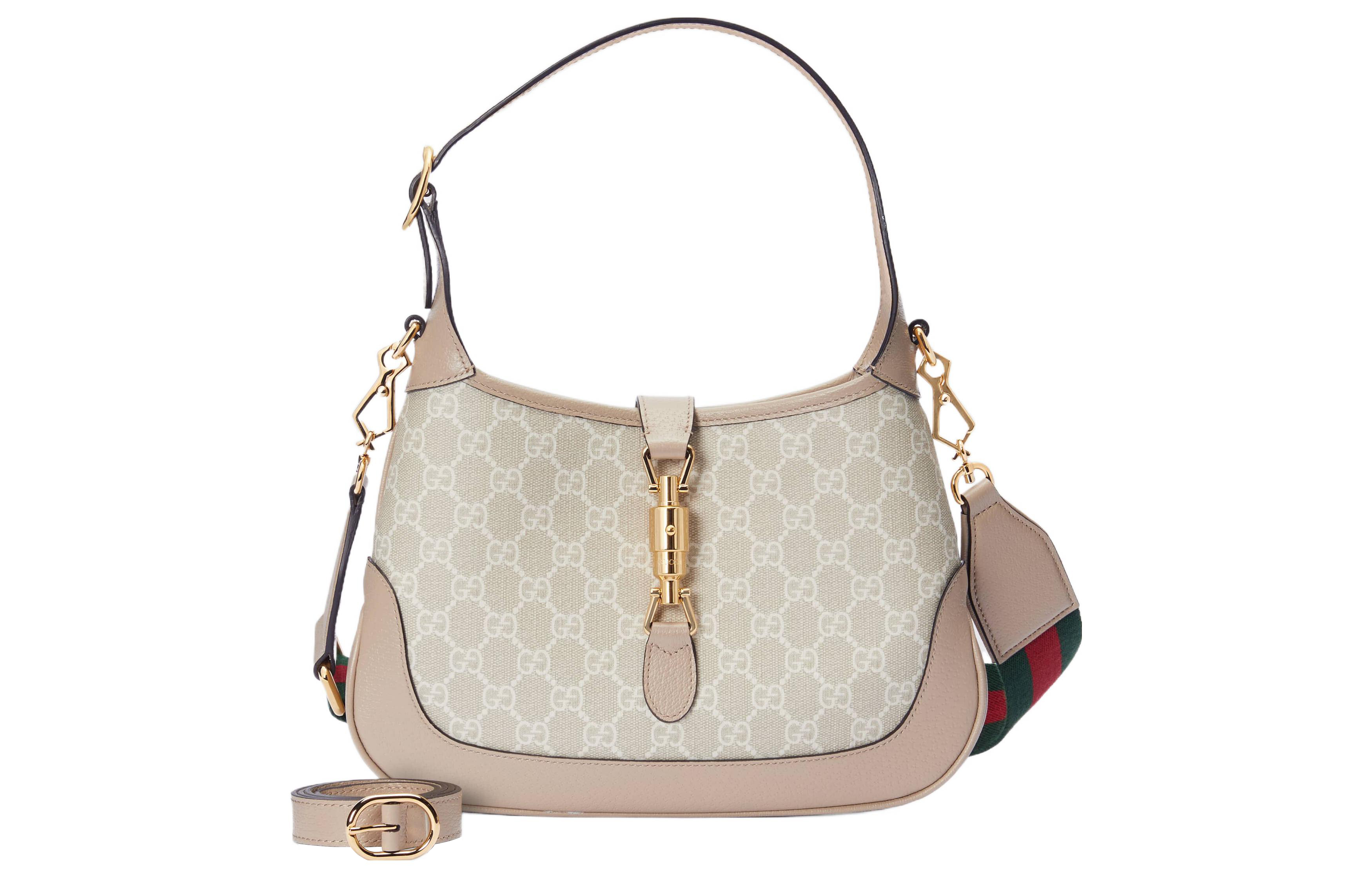 GUCCI Jackie 1961 Canvas With Leather Trim Crescent Shoulder Bag, кросс-боди для женщин, бежевый — фото 2