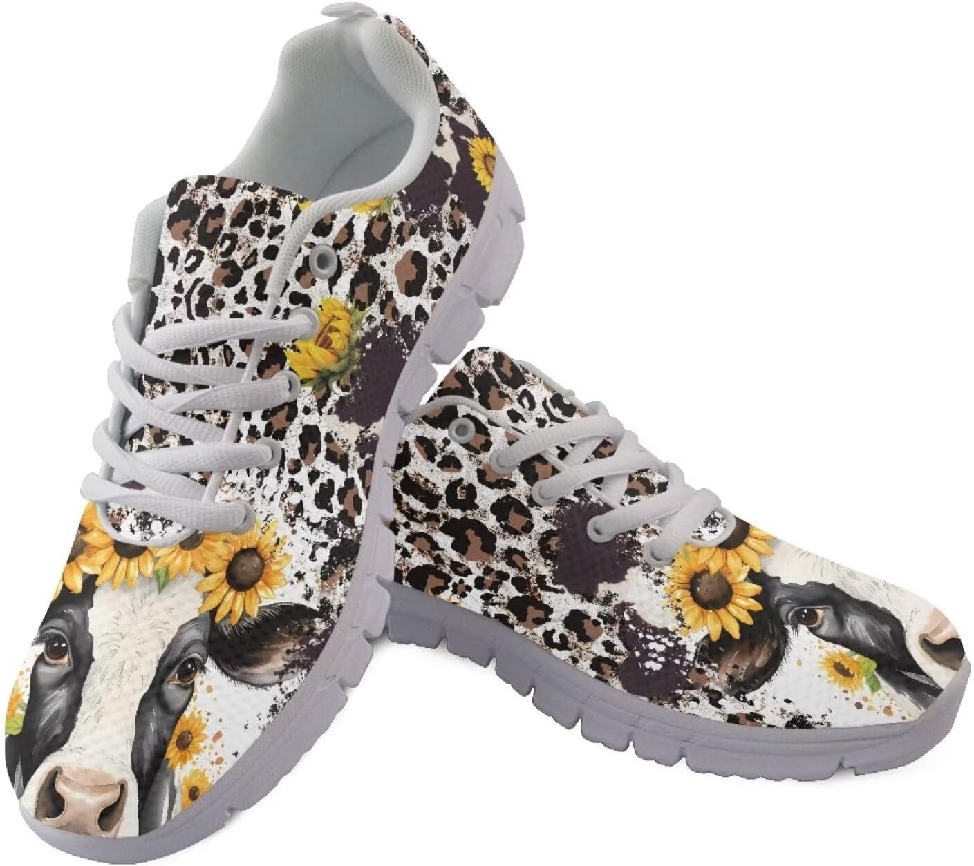 

Кроссовки GIFTPUZZ для женщин и мужчин, спортивные тренировочные обувь для бега и ходьбы, легкие дышащие кроссовки, Cow Sunflowers