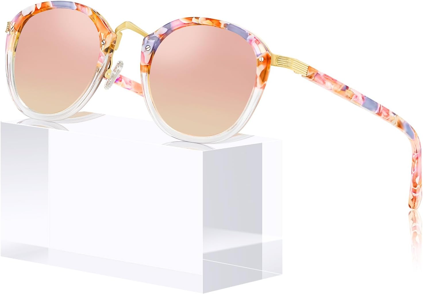 

Солнцезащитные очки CARFIA с металлической перемычкой из ацетата для женщин, поляризованные, с защитой от УФ-излучения, в стиле ретро, ​​круглые солнцезащитные очки, 4. Pink White Tortoise Frame Pink Mirror