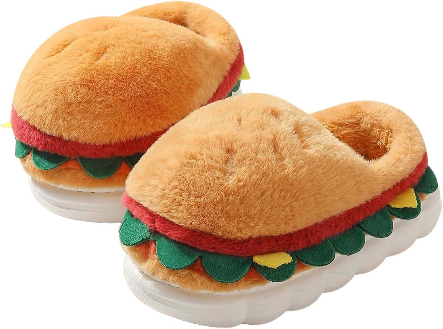 

Мягкие плюшевые тапочки в форме гамбургера для женщин и мужчин, уютные полностью закрытые домашние тапочки, нескользящие теплые пушистые домашние тапочки для зимы Asbodon, Hamburger