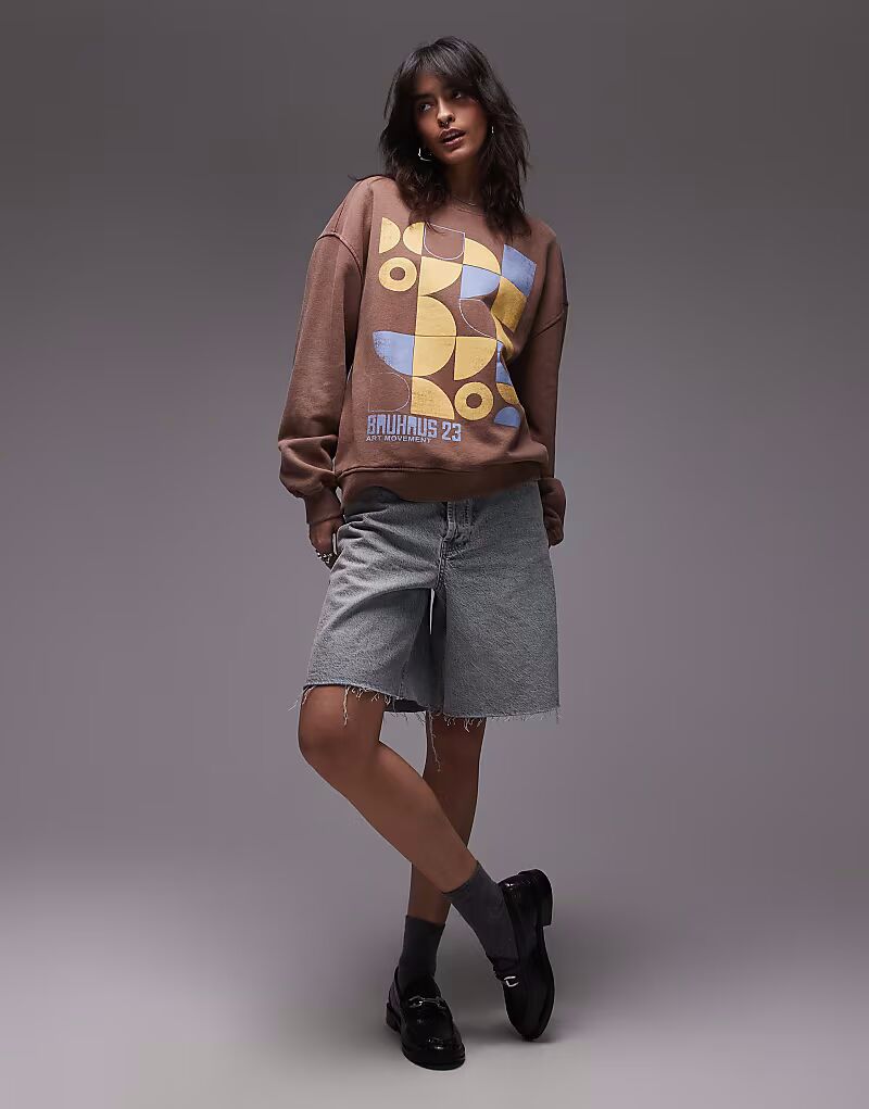 

Толстовка Topshop с графическим принтом bauhaus шоколадно-коричневого цвета
