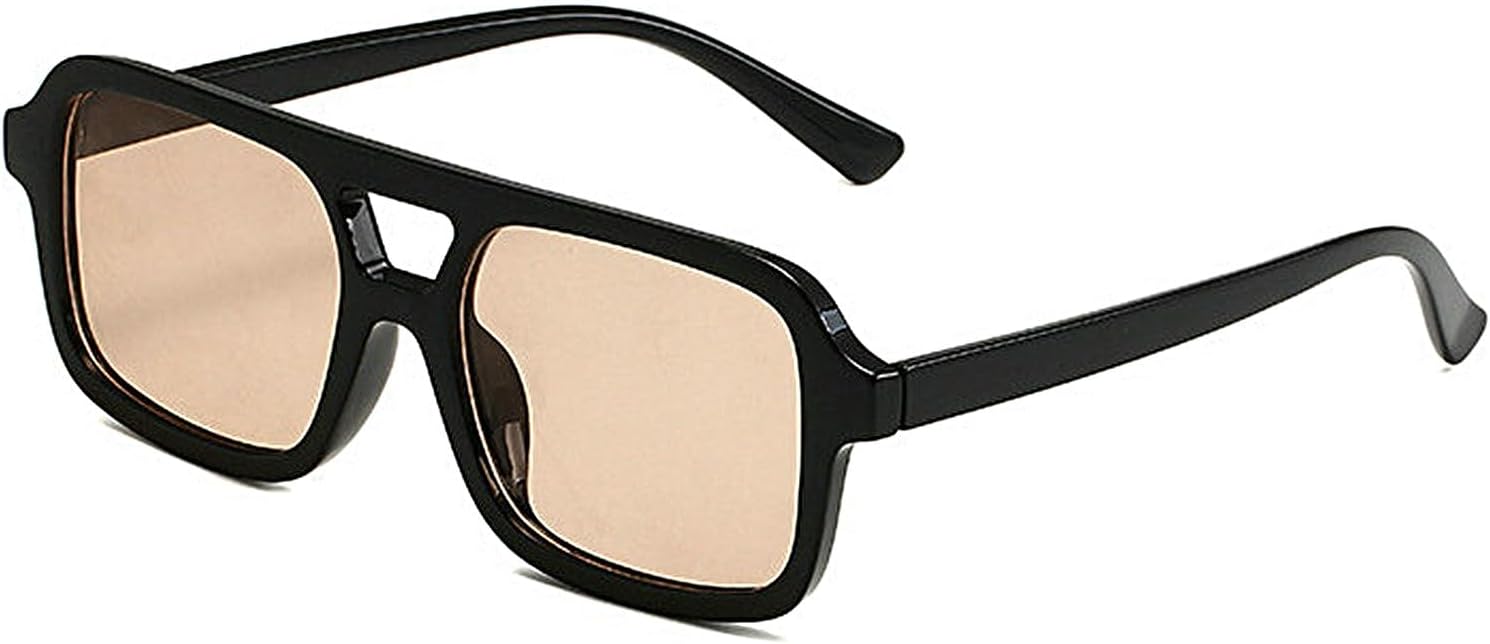 

Солнцезащитные очки COTIA 2024 с квадратной двойной перемычкой для женщин и мужчин, модные ретро-очки в стиле «пилот», классические прямоугольные солнцезащитные очки, Black Tea