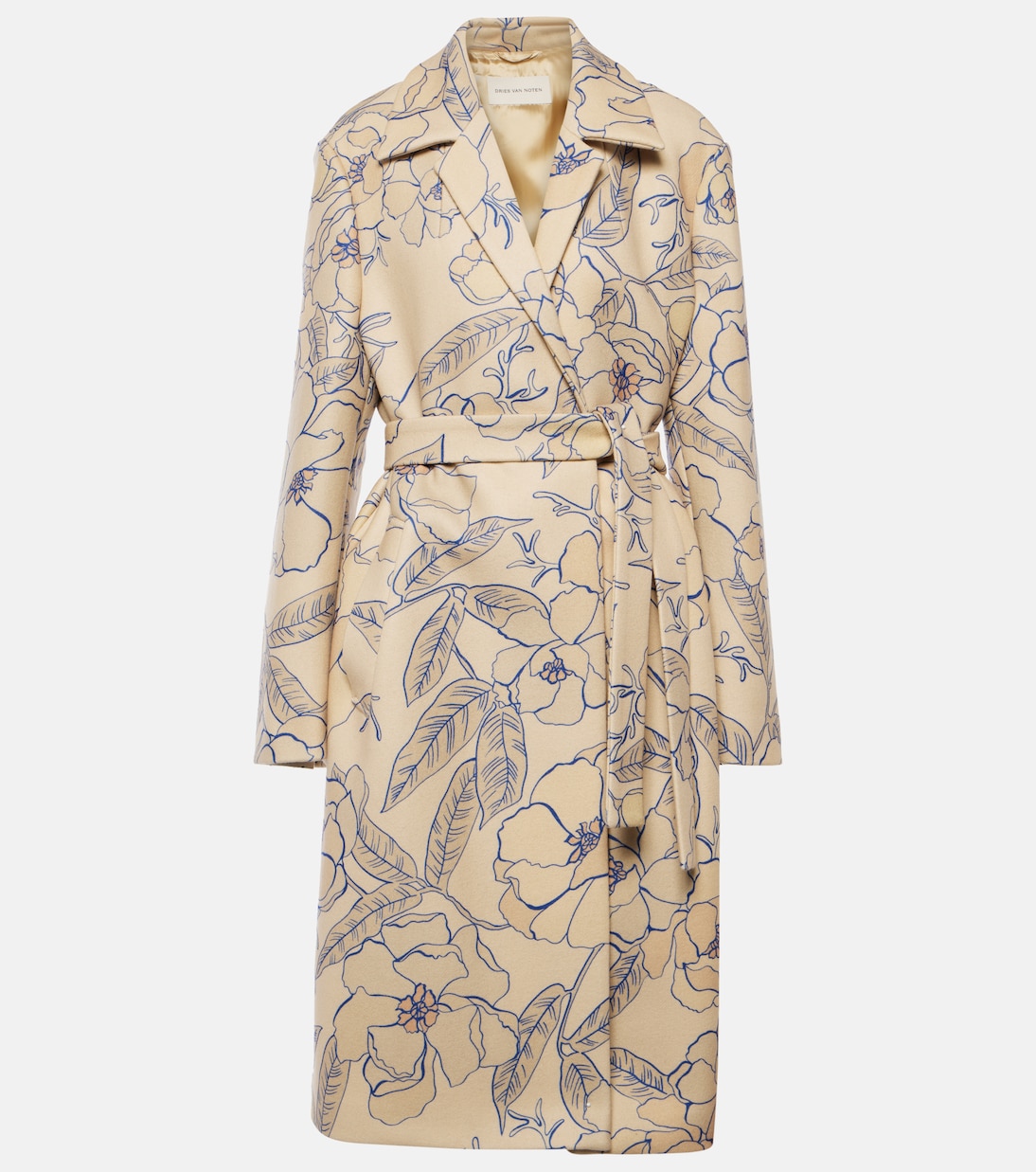 

Пальто-тренч из смесовой шерсти с цветочным рисунком Dries Van Noten, экрю