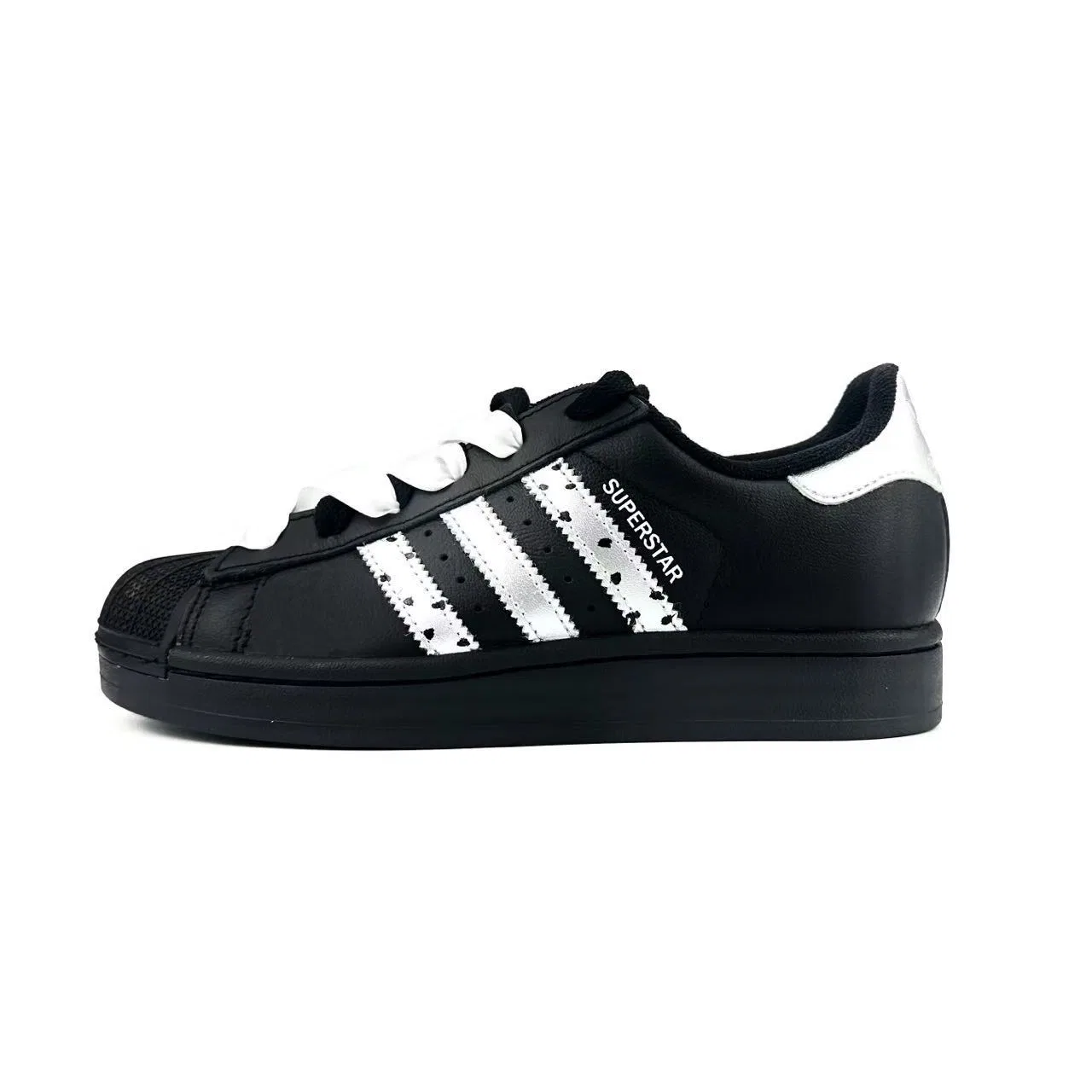 Кроссовки для скейтбординга детские Superstar 2 Spot Leather Abrasion Resistant Support Low top Black Silver Adidas Originals