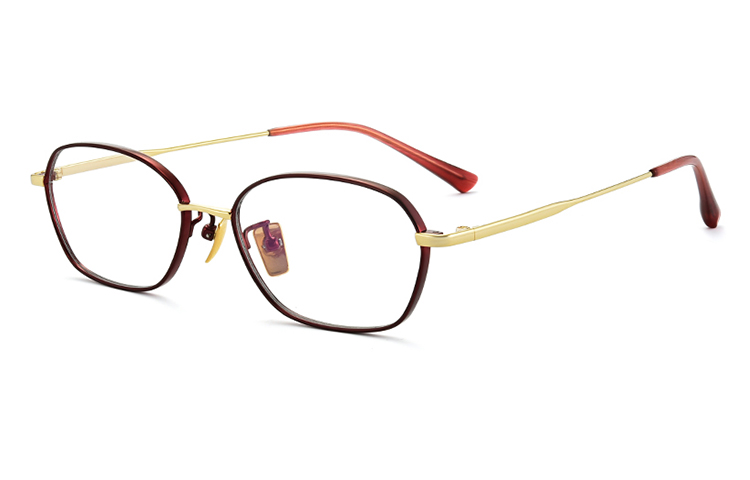 

MUZU Титановая оправа для очков женская асимметричной формы, Red-gold-C110