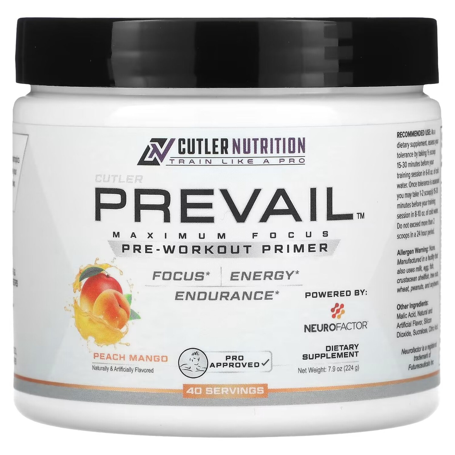 

Prevail, Предтренировочный праймер, персик-манго, 7,9 унции (224 г) Cutler Nutrition