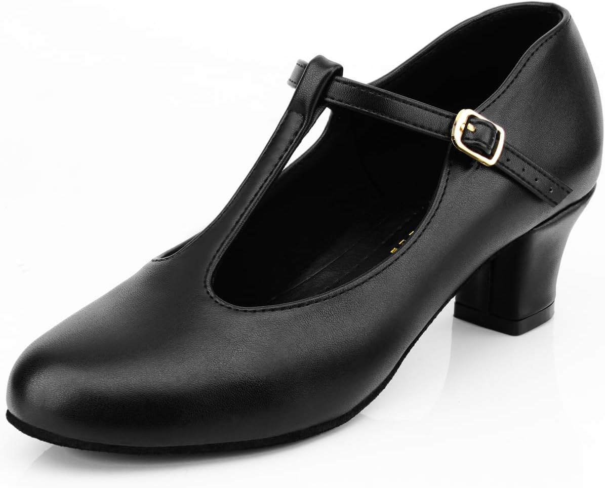 

Туфли Keemi Black Character для женщин, бальные танцевальные туфли, латинские туфли на каблуке с T-ремешком 1920-х для сальсы, танго, фламенко, каблук 2,3