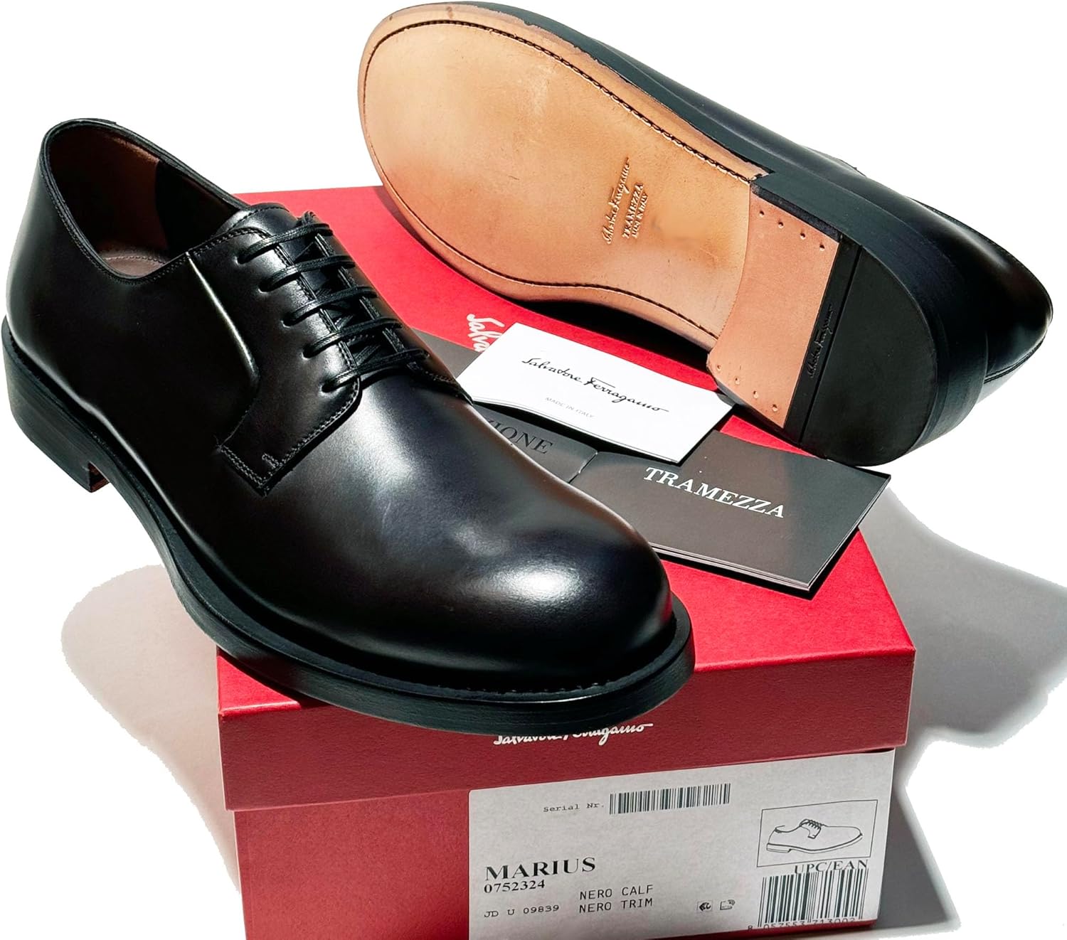 Мужские черные кожаные оксфорды с круглыми носками и прошивкой Ferragamo (Salvatore) — фото 4